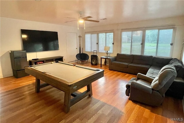 6400 Plantation Ct, Tuscaloosa, AL 35405 - rec room with a ceiling fan, pool table, and light wood-type flooring