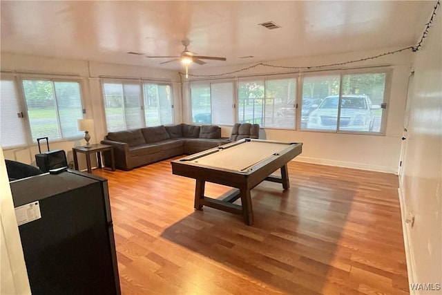 6400 Plantation Ct, Tuscaloosa, AL 35405 - recreation room with baseboards, ceiling fan, light wood-style flooring, and visible vents