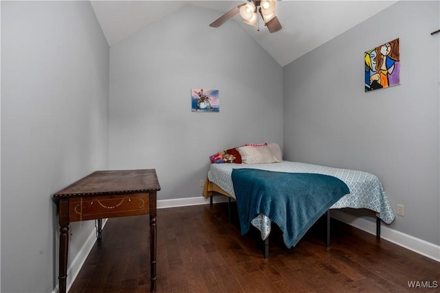 3215 Birch Way, Northport, AL 35475 - bedroom featuring wood finished floors, vaulted ceiling, baseboards, and ceiling fan