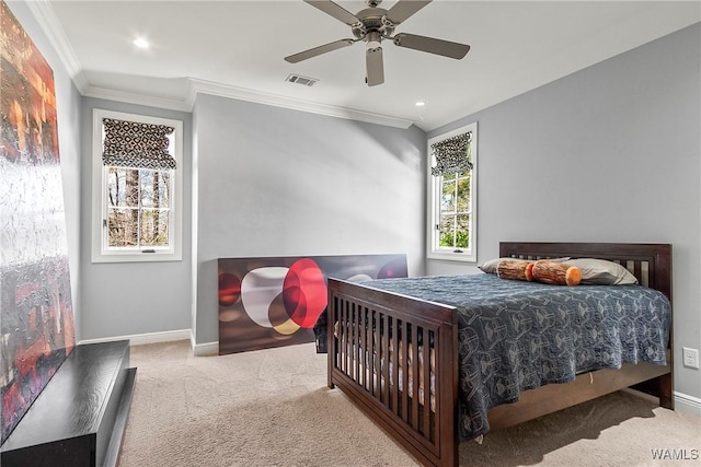 1006 Shady Tree Ln, Tuscaloosa, AL 35406 - bedroom with baseboards, visible vents, ornamental molding, and carpet