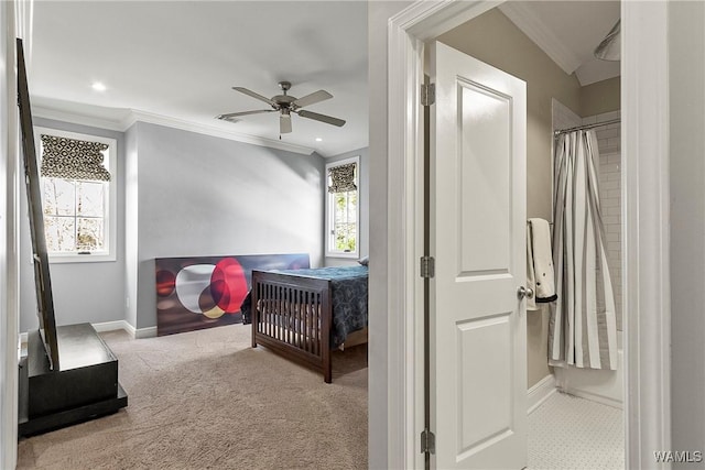 1006 Shady Tree Ln, Tuscaloosa, AL 35406 - bedroom featuring baseboards, carpet flooring, ornamental molding, and multiple windows