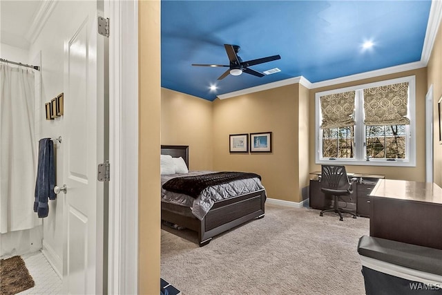 1006 Shady Tree Ln, Tuscaloosa, AL 35406 - bedroom featuring baseboards, carpet flooring, ornamental molding, and visible vents