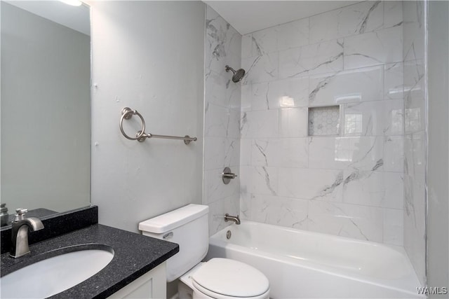 full bathroom featuring toilet, bathtub / shower combination, and vanity