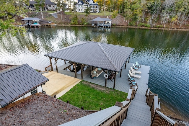 dock area featuring a water view