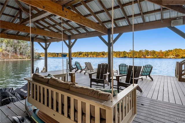 dock area with a water view