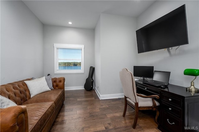 office area featuring dark wood-type flooring