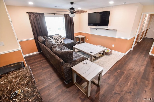 3207 33rd St, Northport, AL 35476 - living area with wood finished floors, recessed lighting, a ceiling fan, and baseboards