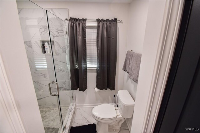 3207 33rd St, Northport, AL 35476 - full bathroom with a marble finish shower, toilet, and marble finish floor