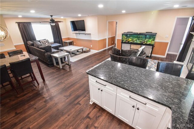 3207 33rd St, Northport, AL 35476 - interior space featuring recessed lighting, ceiling fan, dark wood-type flooring, white cabinets, and open floor plan