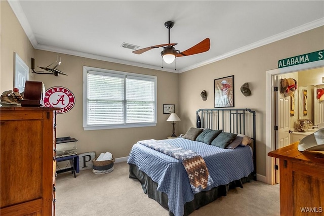 2940 Lake Crest Dr, Tuscaloosa, AL 35406 - bedroom featuring light carpet, ornamental molding, and a ceiling fan