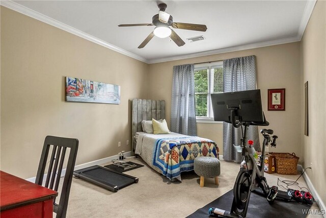 2940 Lake Crest Dr, Tuscaloosa, AL 35406 - carpeted bedroom featuring crown molding and ceiling fan
