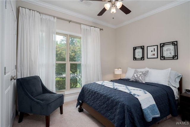 13982 Knoll Pointe Dr, Northport, AL 35475 - carpeted bedroom with crown molding and a ceiling fan