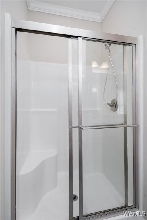 13982 Knoll Pointe Dr, Northport, AL 35475 - full bathroom featuring crown molding and a stall shower