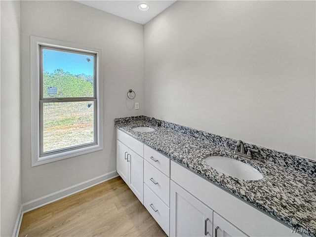 bathroom featuring hardwood / wood-style flooring and vanity