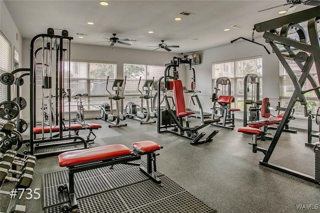 600 13th St E Unit 735, Tuscaloosa, AL 35401 - gym with a ceiling fan and recessed lighting