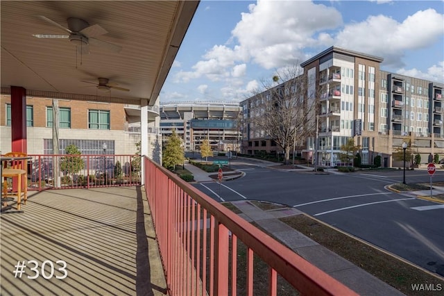 balcony with ceiling fan