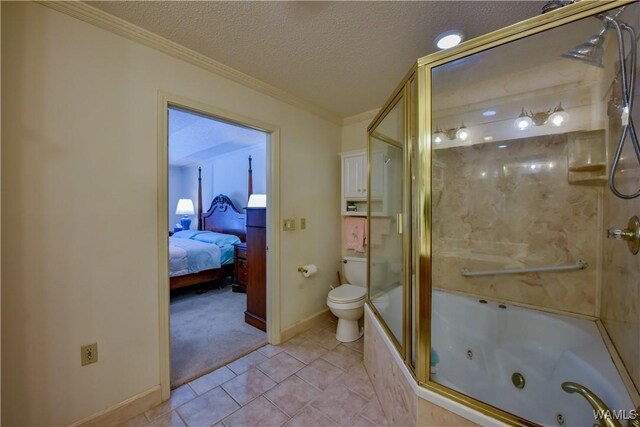 3541 Oak Bend Rd, Tuscaloosa, AL 35406 - ensuite bathroom with crown molding, tile patterned floors, a combined bath / shower with jetted tub, and a textured ceiling