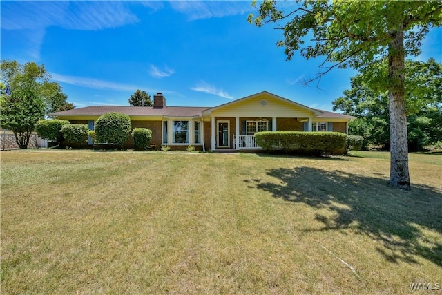 3541 Oak Bend Rd, Tuscaloosa, AL 35406 - ranch-style home with a chimney, a front lawn, and a porch
