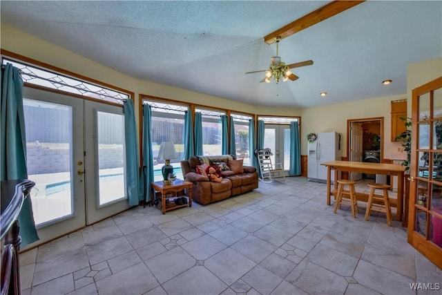 3541 Oak Bend Rd, Tuscaloosa, AL 35406 - living room featuring french doors, a ceiling fan, washer / dryer, and recessed lighting