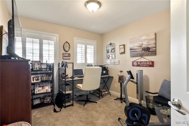 home office with carpet flooring and baseboards