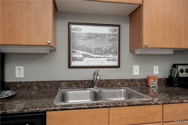 kitchen featuring a sink, light brown cabinetry, and dishwasher