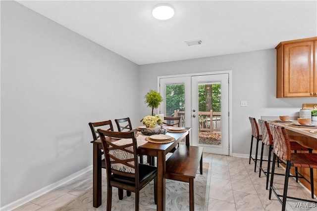 dining area with french doors