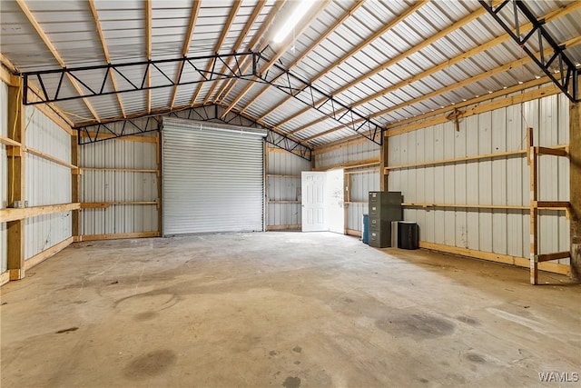 garage with metal wall