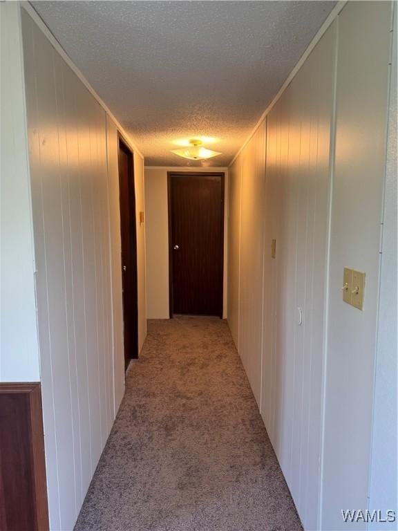 4247 W Ashby Rd, Brierfield, AL 35035 - corridor featuring a textured ceiling, light colored carpet, and wooden walls