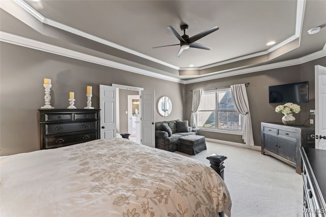 20892 Sharon Dr, Lake View, AL 35111 - carpeted bedroom with ornamental molding, a tray ceiling, and ceiling fan