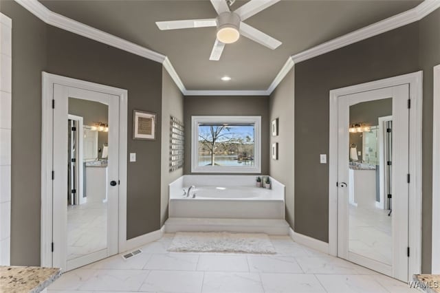 20892 Sharon Dr, Lake View, AL 35111 - full bath with ornamental molding, baseboards, marble finish floor, a garden tub, and visible vents