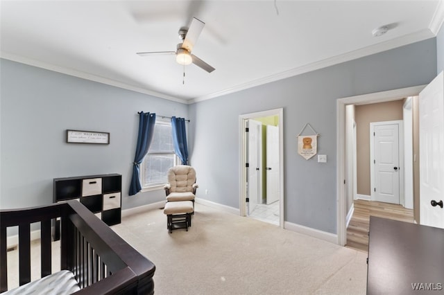 20892 Sharon Dr, Lake View, AL 35111 - bedroom with carpet flooring, a ceiling fan, ornamental molding, and baseboards