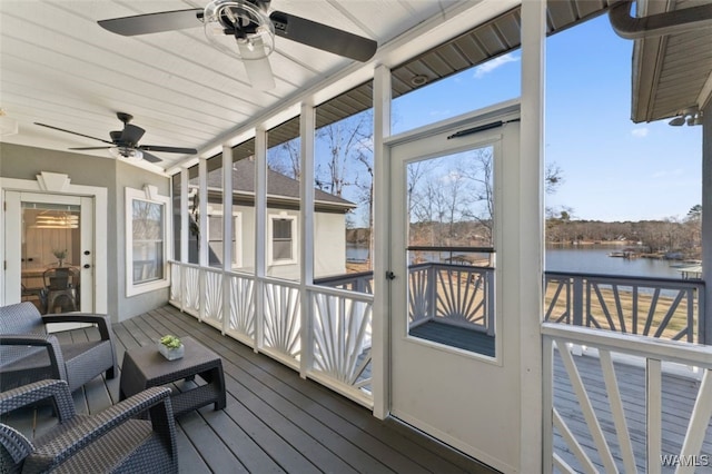 20892 Sharon Dr, Lake View, AL 35111 - sunroom with a water view and a ceiling fan
