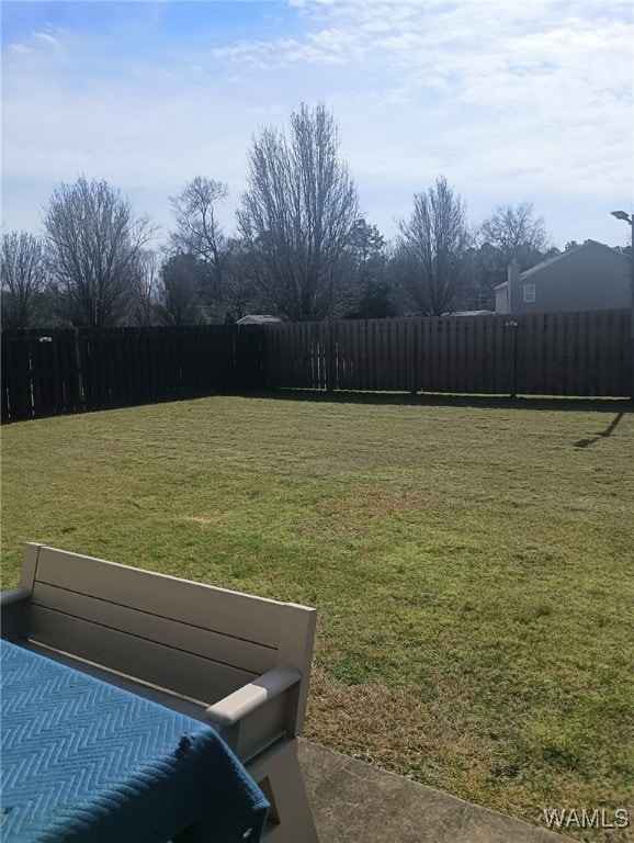 view of yard with a fenced backyard