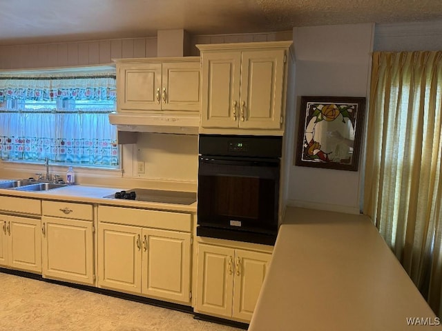 kitchen featuring white cabinetry, sink, and black appliances