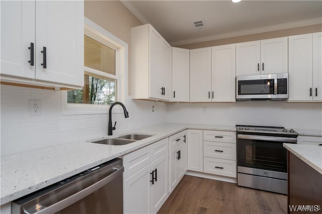 kitchen with white cabinetry, a sink, and stainless steel appliances