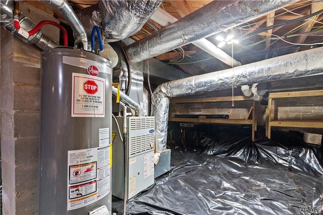 utility room featuring water heater