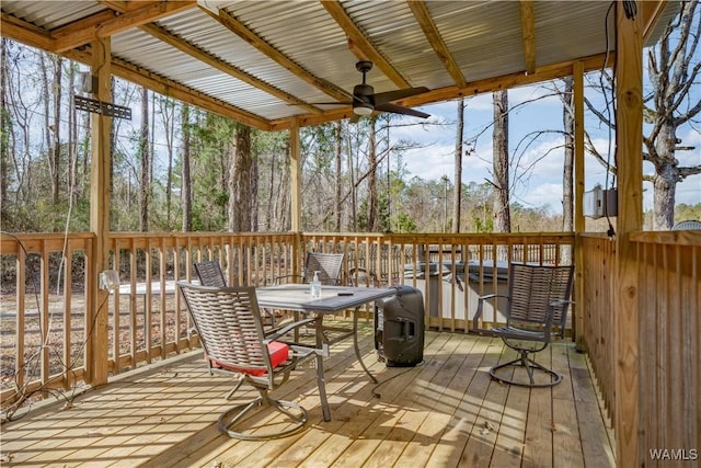 wooden deck with ceiling fan