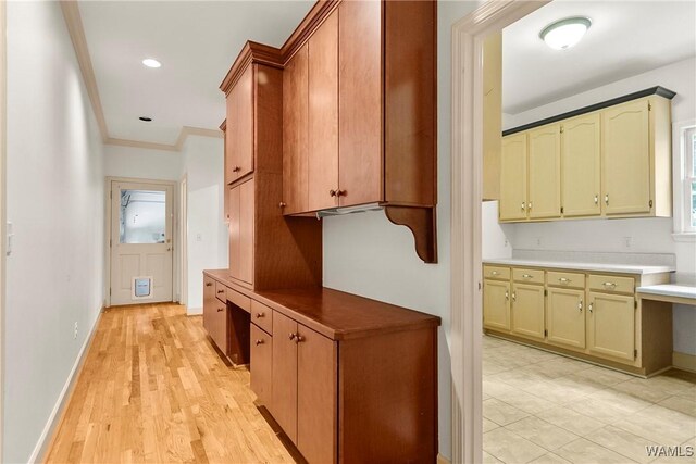 6803 Emerald Ln, Tuscaloosa, AL 35406 - hallway with ornamental molding, baseboards, recessed lighting, and light wood-style floors