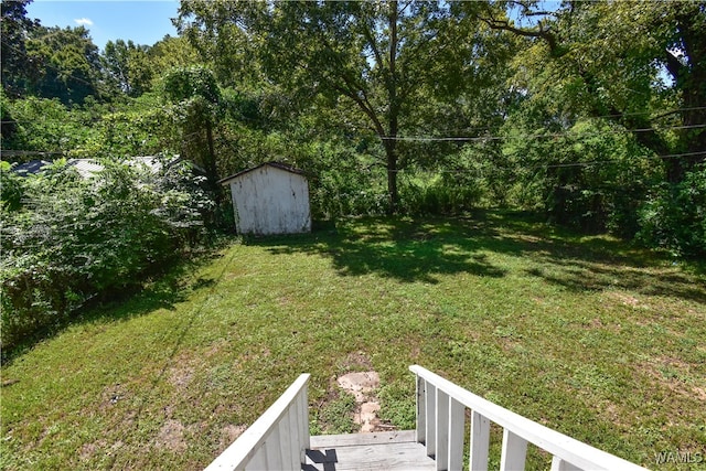 view of yard with a storage shed