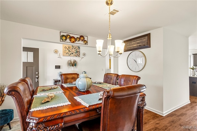 dining room with a chandelier and wood-type flooring