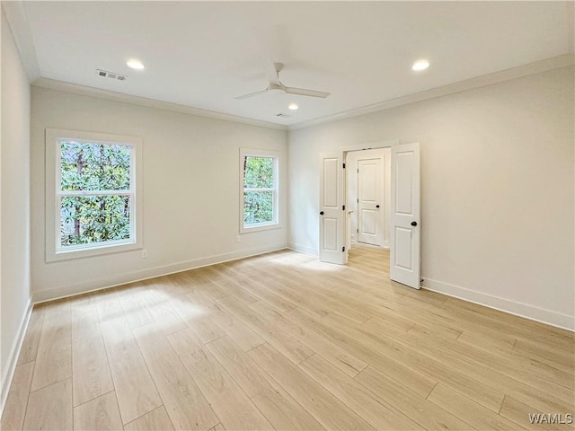 8 Northside Rd, Berry, AL 35546 - empty room with ceiling fan, baseboards, light wood finished floors, crown molding, and recessed lighting