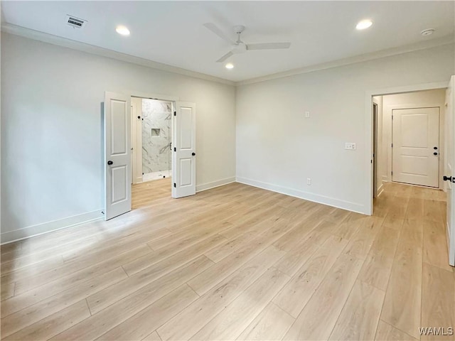 8 Northside Rd, Berry, AL 35546 - unfurnished room featuring ceiling fan, ornamental molding, baseboards, light wood-style flooring, and recessed lighting