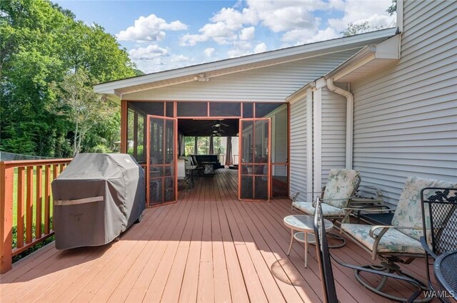 1428 Plymouth Ln, Tuscaloosa, AL 35406 - wooden terrace featuring a sunroom and a grill