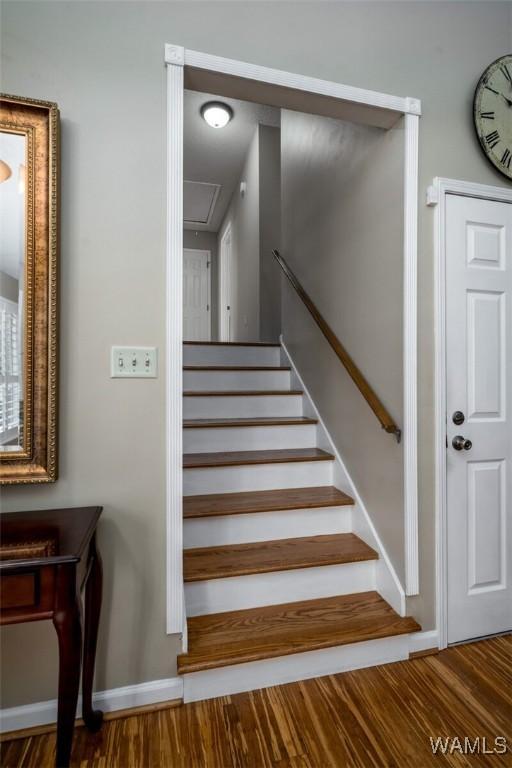 1428 Plymouth Ln, Tuscaloosa, AL 35406 - staircase featuring attic access and wood finished floors