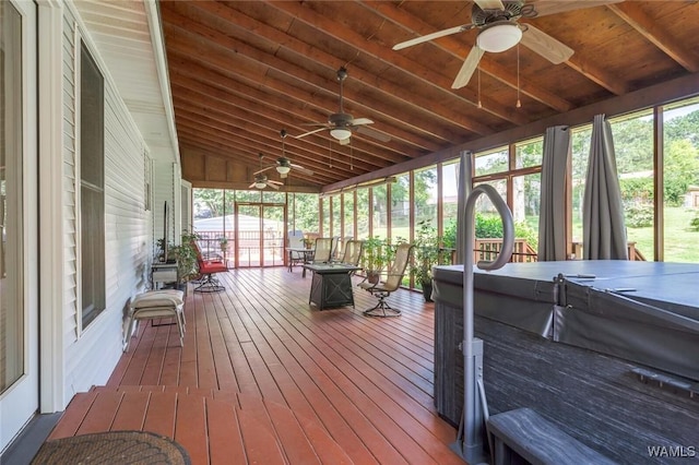 1428 Plymouth Ln, Tuscaloosa, AL 35406 - sunroom / solarium with a ceiling fan, a jacuzzi, and lofted ceiling