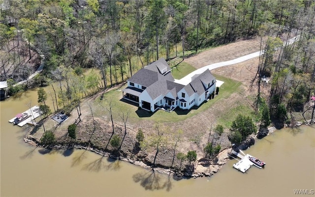 aerial view with a water view