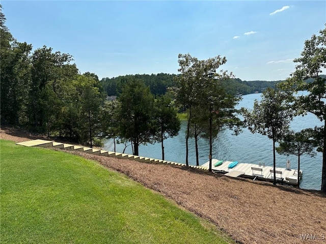 view of water feature with a boat dock