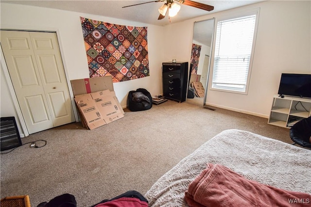 bedroom featuring carpet floors and ceiling fan