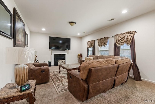 living room with light carpet