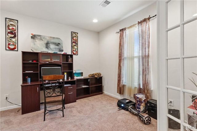 view of carpeted home office